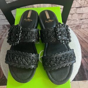 Sam Edelman Black Beaded Raffia Slide Sandals